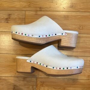 Charlotte Stone White Martino Clog Size 10, multicolor dots, Buff Tejus color
